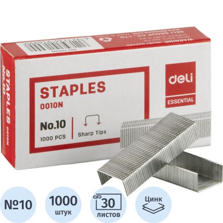 Скобы для степлера №10 Deli E0010N оцинкованные, 1000 шт./уп Скобы для степлера №10 Deli E0010N оцинкованные, 1000 шт./уп