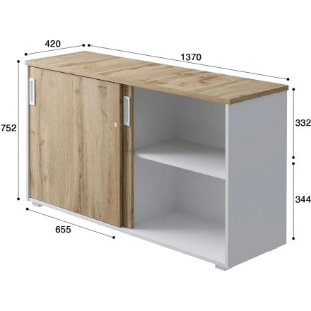 Шкаф-купе Комус Мебель К-Loft 241H041 1370х420х752 дуб натур/белый