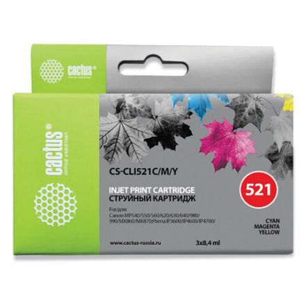 Картридж струйный CACTUS (CS-CLI521C/M/Y) для CANON Pixma MP540/630/980, комплект 3 цвета Картридж струйный CACTUS (CS-CLI521C/M/Y) для CANON Pixma MP540/630/980, комплект 3 цвета
