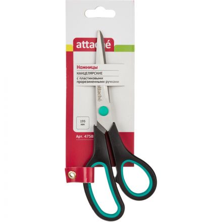Ножницы Attache 195 мм с пластиковыми прорезиненными анатомическими ручками бирюзового/черного цвета