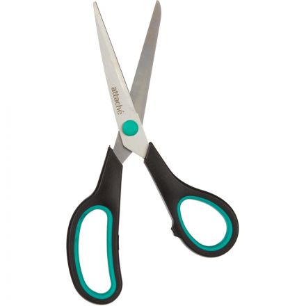 Ножницы Attache 195 мм с пластиковыми прорезиненными анатомическими ручками бирюзового/черного цвета