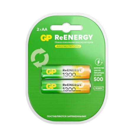 Батарейки аккумуляторные GP ReEnergy Ni-Mh пальчиковые КОМПЛЕКТ 2 шт., AA (HR6), 1300 mAh, 130AAHCRGY, 130AAHCRGY-2CRC Батарейки аккумуляторные GP ReEnergy Ni-Mh пальчиковые КОМПЛЕКТ 2 шт., AA (HR6), 1300 mAh, 130AAHCRGY, 130AAHCRGY-2CRC