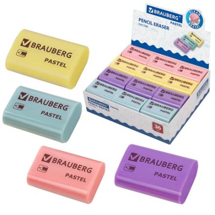Ластик BRAUBERG "Pastel", 37х24х11мм, ассорти пастельных цветов, экологичный ПВХ, 229582 Ластик BRAUBERG "Pastel", 37х24х11мм, ассорти пастельных цветов, экологичный ПВХ, 229582