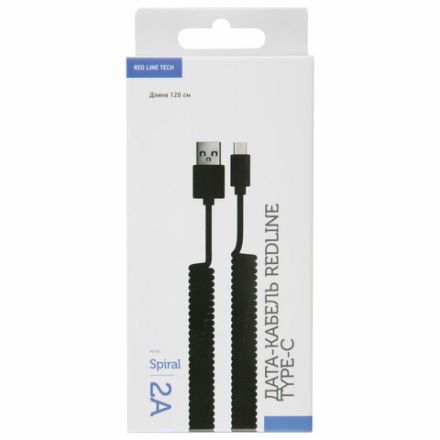 Кабель USB 2.0 – Type-C,RED LINE Spiral, черный, УТ000015710 Кабель USB 2.0 – Type-C,RED LINE Spiral, черный, УТ000015710