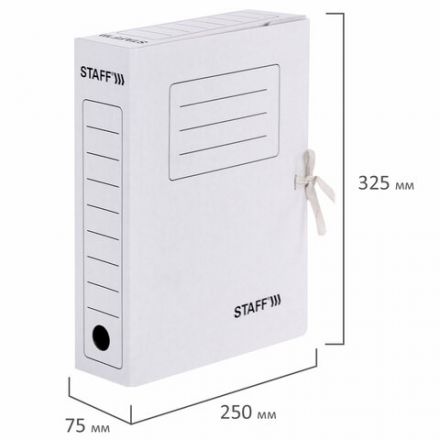 Папка архивная с завязками А4 (325х250 мм), 75 мм, до 700 листов, микрогофрокартон, БЕЛАЯ, STAFF, 128869