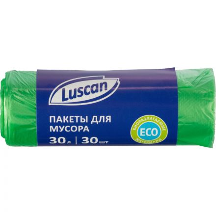 Мешки для мусора ПНД 30л 10мкм 30 шт/рул зеленые 50x60см Luscan Bio