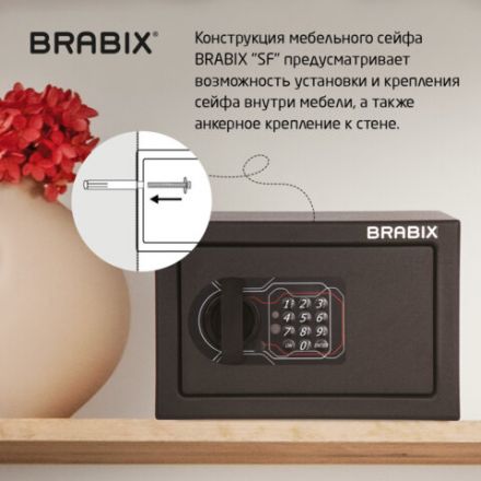 Сейф мебельный BRABIX "SF-170EL", 170х260х230 мм, электронный замок, черный, 291143, S103BR210614 Сейф мебельный BRABIX "SF-170EL", 170х260х230 мм, электронный замок, черный, 291143, S103BR210614