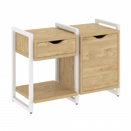 Loft Тумба на регулируемых опорах наборная. Вариант №3 VR.L-TN-3.O Тиквуд светлый/Белый металл 970*460*719