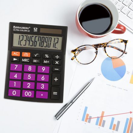 Калькулятор настольный BRAUBERG ULTRA COLOR-12-BKPR (192x143 мм), 12 разрядов, двойное питание, ЧЕРНО-ФИОЛЕТОВЫЙ, 250501 Калькулятор настольный BRAUBERG ULTRA COLOR-12-BKPR (192x143 мм), 12 разрядов, двойное питание, ЧЕРНО-ФИОЛЕТОВЫЙ, 250501