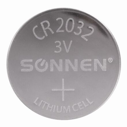 Батарейка литиевая SONNEN Lithium CR2032 "таблетка, дисковая, кнопочная" 1 шт., блистер, 451974