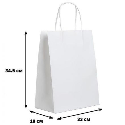 Пакет бумажный 330х180х345 мм, 80 гр/м2, с круч. ручками, белый, 200 шт/уп