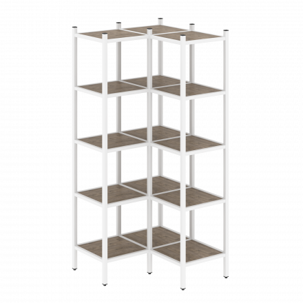 Loft Угловой внутренний стеллаж наборный VR.L-32 Тиквуд тёмный/Белый металл 862*862*1869