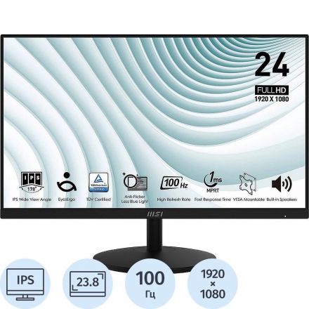 Монитор MSI PRO MP242A (9S6-3PA1CT-205)23.8/FHD/IPS/100Hz/300cd/1ms Монитор MSI PRO MP242A (9S6-3PA1CT-205)23.8/FHD/IPS/100Hz/300cd/1ms
