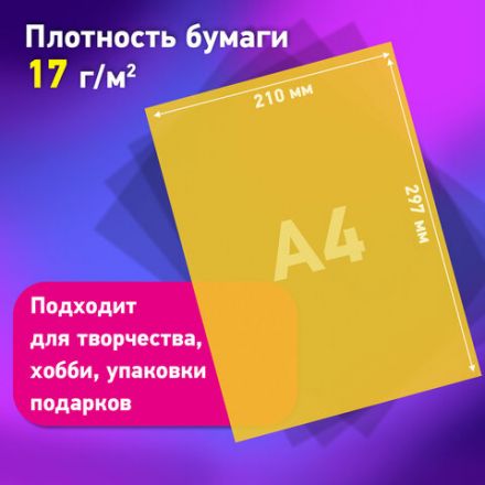 Цветная бумага ТИШЬЮ 17 г/м2, А4 (210х297 мм), 80 листов, 40 цветов в папке, BRAUBERG, 116499