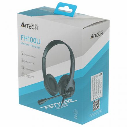 Наушники с микрофоном (гарнитура) A4TECH Fstyler FH100U, проводные, 2 м, USB, черные, 1774509 Наушники с микрофоном (гарнитура) A4TECH Fstyler FH100U, проводные, 2 м, USB, черные, 1774509