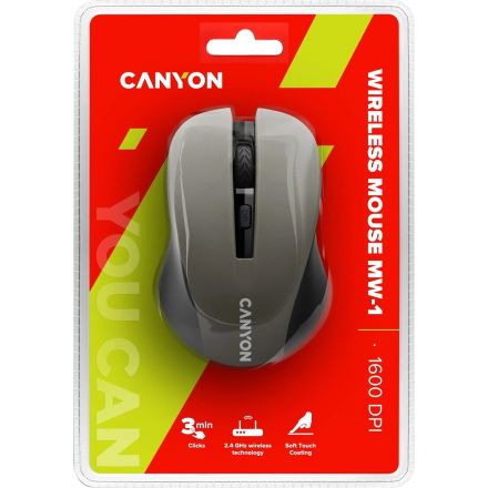 Мышь компьютерная Canyon MW-1, беспроводная, серый (CNE-CMSW1G)