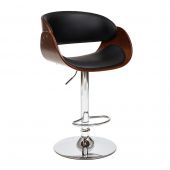 Барный стул LANDO (mod.4036), металл/дерево/экокожа, 59х51х93-114 см, высота сиденья 62-83 см, черный/орех/хром