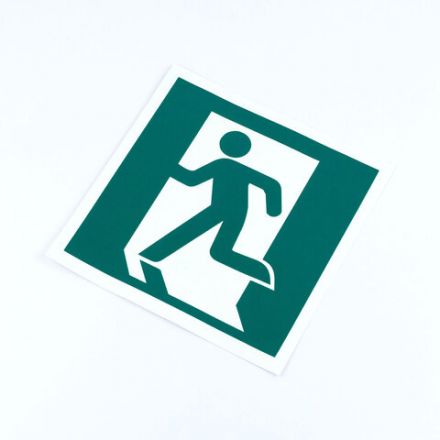 Знак эвакуационный "Выход здесь (лево)", КОМПЛЕКТ 5 штук, 200х200 мм, фотолюминесцентный, пленка, Е01-01 Знак эвакуационный "Выход здесь (лево)", КОМПЛЕКТ 5 штук, 200х200 мм, фотолюминесцентный, пленка, Е01-01