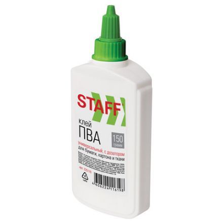Клей ПВА STAFF EVERYDAY, 150 г, с дозатором, 225176 Клей ПВА STAFF EVERYDAY, 150 г, с дозатором, 225176