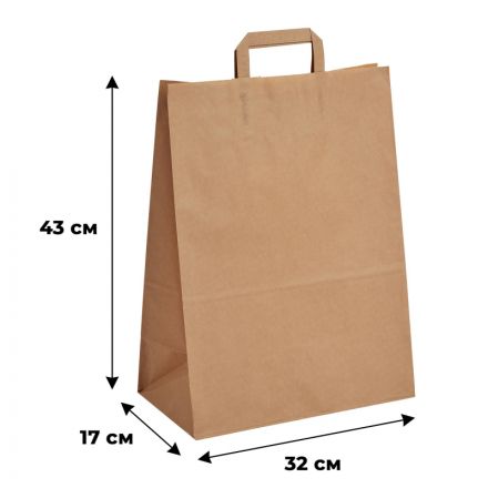 Пакет бумажный 320х170х430 мм 70 гр/м2, с плоскими ручками, крафт,200шт/уп Пакет бумажный 320х170х430 мм 70 гр/м2, с плоскими ручками, крафт,200шт/уп