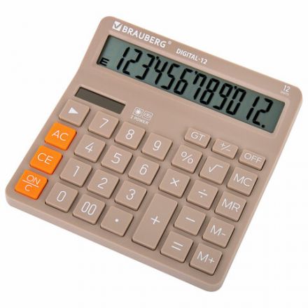 Калькулятор настольный BRAUBERG DIGITAL-12-BG (151х152 мм), 12 разрядов, двойное питание, БЕЖЕВЫЙ, 272970