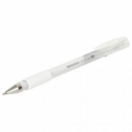 Ручка гелевая с грипом BRAUBERG "White", БЕЛАЯ, пишущий узел 1 мм, линия письма 0,5 мм, 143416