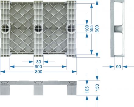Паллет 800x600х150 сплошной, на 3-х полозьях  чёрный