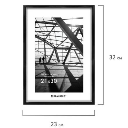 Рамка 21х30 см небьющаяся, багет 14,6 мм, пластик, BRAUBERG "Original Line", черная/серебро, 391234 Рамка 21х30 см небьющаяся, багет 14,6 мм, пластик, BRAUBERG "Original Line", черная/серебро, 391234