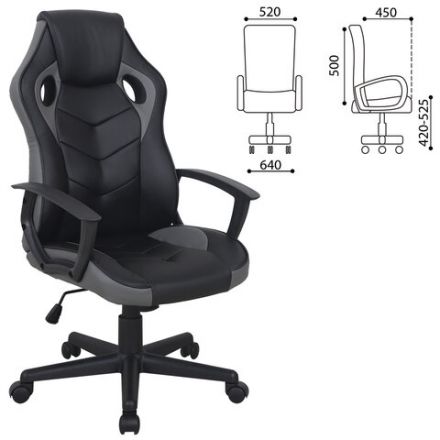 Кресло компьютерное BRABIX "Fighter GM-008", экокожа, черное/серое, 532507 Кресло компьютерное BRABIX "Fighter GM-008", экокожа, черное/серое, 532507