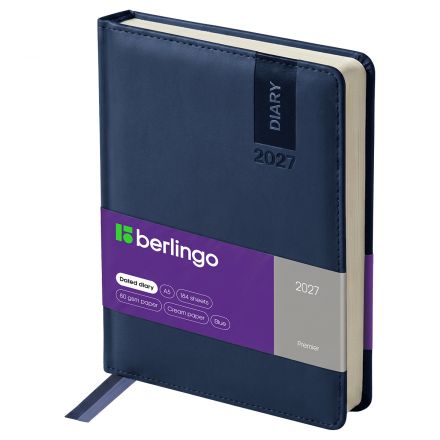 Ежедневник датированный 2027г., А5, 184л., кожзам, Berlingo "Premier", синий
