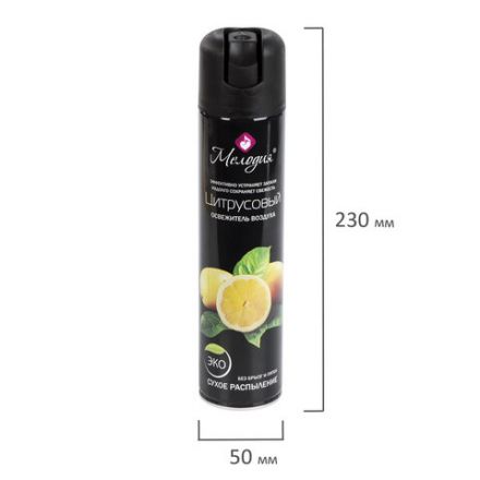 Освежитель воздуха аэрозольный с сухим распылением 300 мл МЕЛОДИЯ "ЦИТРУСОВЫЙ", 601906 Освежитель воздуха аэрозольный с сухим распылением 300 мл МЕЛОДИЯ "ЦИТРУСОВЫЙ", 601906