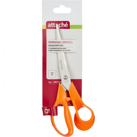 Ножницы Attache Orange 203 мм с пластиковыми анатомическими ручками оранжевого цвета