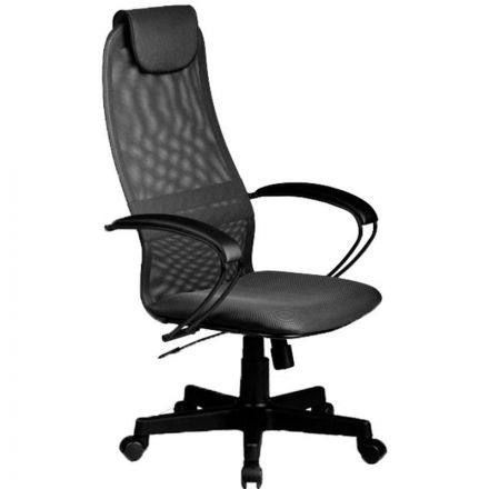 Кресло для руководителя BР-8 PL серое (ткань/сетка/экокожа/металл/пластик)