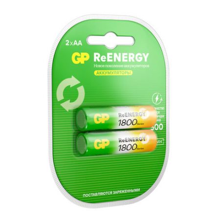 Батарейки аккумуляторные GP ReEnergy Ni-Mh пальчиковые КОМПЛЕКТ 2 шт., AA (HR6), 1800 mAh, 180AAHCRGY, 180AAHCRGY-2CRC Батарейки аккумуляторные GP ReEnergy Ni-Mh пальчиковые КОМПЛЕКТ 2 шт., AA (HR6), 1800 mAh, 180AAHCRGY, 180AAHCRGY-2CRC