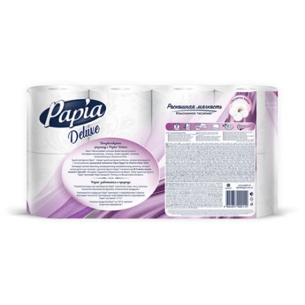 Бумага туалетная бытовая, спайка 8 шт., 4-слойная (8х16 м), PAPIA DELUXE, белая, 5080737 Бумага туалетная бытовая, спайка 8 шт., 4-слойная (8х16 м), PAPIA DELUXE, белая, 5080737