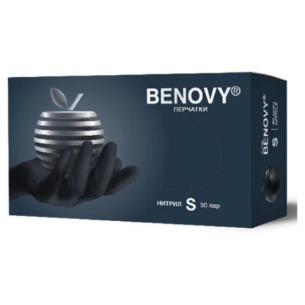 Перчатки нитриловые смотровые 50 пар (100 шт.) размер S (малый) черные BENOVY MultiColor, ЧЗ, К Перчатки нитриловые смотровые 50 пар (100 шт.) размер S (малый) черные BENOVY MultiColor, ЧЗ, К