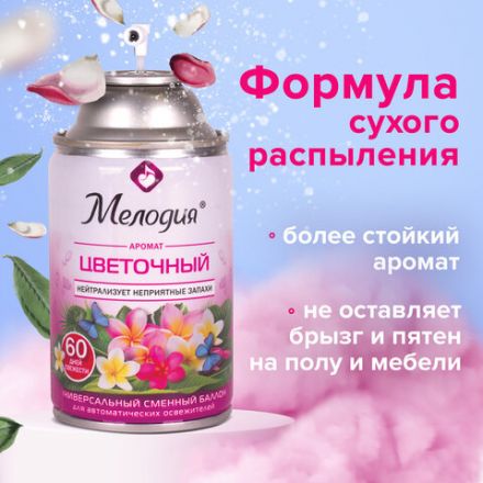 Сменный баллон 250 мл МЕЛОДИЯ "Цветочный", для автоматических освежителей, универсальный, 605230