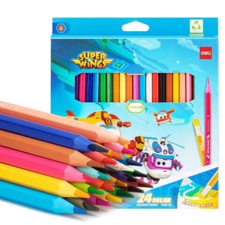 Карандаши цветные Deli Super Wings EC126-24, 24 цв/наб, 6-гранные, пластик