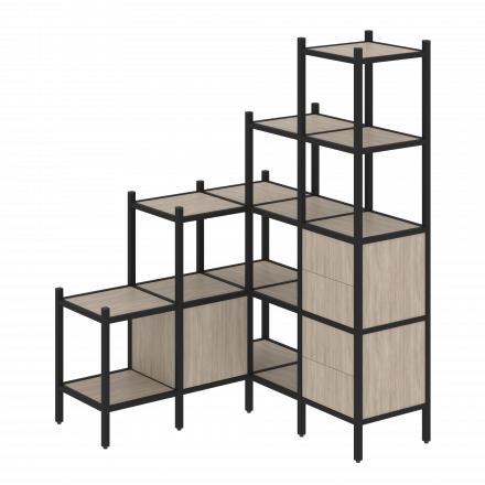 Loft Угловой внутренний стеллаж наборный VR.L-40 Дуб аттик/Чёрный металл 1278*1278*1869
