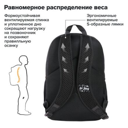 Рюкзак BRAUBERG FASHION CITY универсальный, 2 отделения, "Skull", черный, 46х31х15 см, 272572