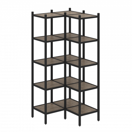 Loft Угловой внутренний стеллаж наборный VR.L-32 Тиквуд тёмный/Чёрный металл 862*862*1869