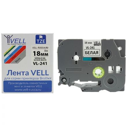 Картридж Vell VL-241 (Brother TZE-241, 18 мм, чер на белом) для PT {Vell241 Картридж Vell VL-241 (Brother TZE-241, 18 мм, чер на белом) для PT {Vell241