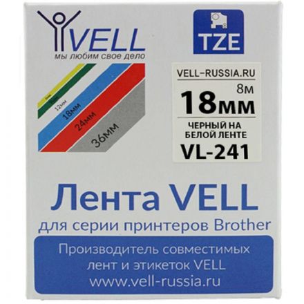 Картридж Vell VL-241 (Brother TZE-241, 18 мм, чер на белом) для PT {Vell241 Картридж Vell VL-241 (Brother TZE-241, 18 мм, чер на белом) для PT {Vell241