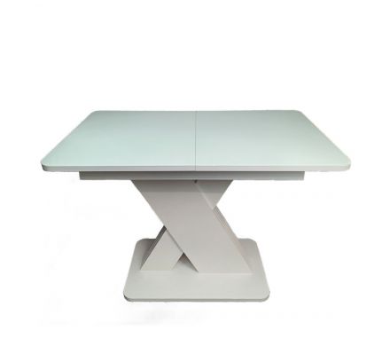 Стол "Токио Х" 110(150)*70 ЛДСП 22мм+стекло 4мм Белый глянец, , Моноопора ЛДСП белая Стол "Токио Х" 110(150)*70 ЛДСП 22мм+стекло 4мм Белый глянец, , Моноопора ЛДСП белая