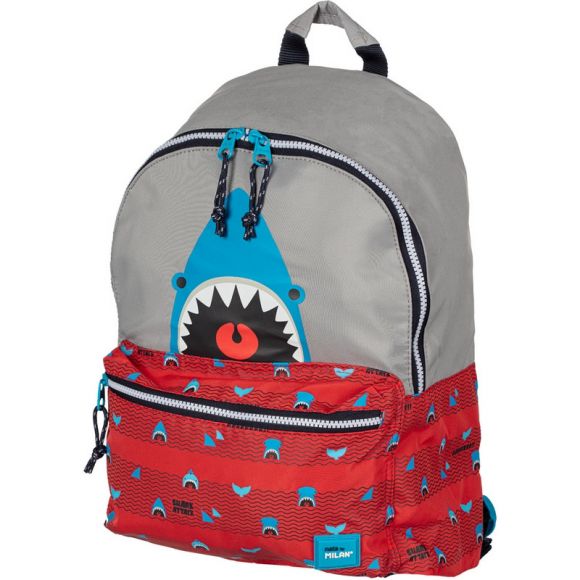 Рюкзак школьный Milan Shark Attack красно-серый, 41х30х18 см,624605SRT