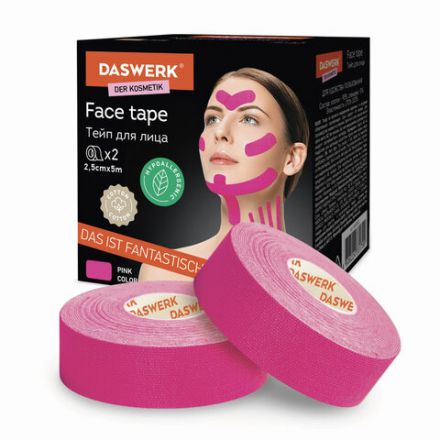 Кинезио тейп/лента для лица, лифтинг эффект, 2,5 см х 5 м, КОМПЛЕКТ, 2 рулона, розовый, DASWERK (ДАСВЕРК), 680013