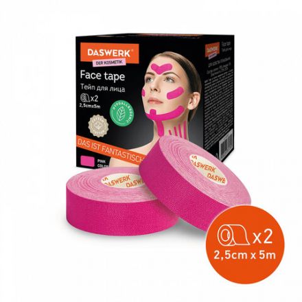 Кинезио тейп/лента для лица, лифтинг эффект, 2,5 см х 5 м, КОМПЛЕКТ, 2 рулона, розовый, DASWERK (ДАСВЕРК), 680013