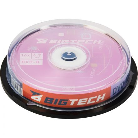Носители информации Bigtech YDVDRB004 DVD-R 4,7 Гб/16x/10шт/уп cake box Носители информации Bigtech YDVDRB004 DVD-R 4,7 Гб/16x/10шт/уп cake box
