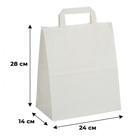 Пакет бумажный 240х140х280 мм, 80гр,с плоскими ручками, белый, 300шт/уп