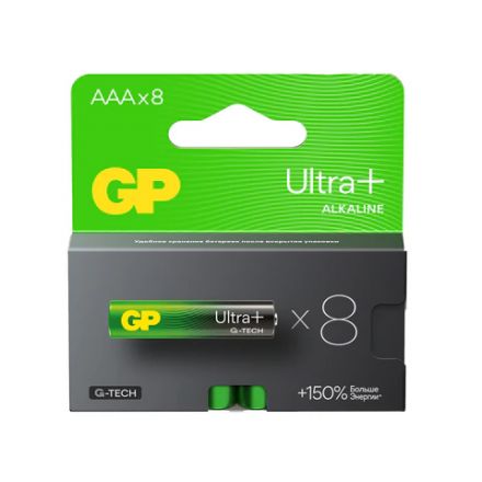 Батарейки КОМПЛЕКТ 8 шт., GP Ultra Plus G-Tech, AAA (LR03), алкалиновые, мизинчиковые, 24AUPA21-2CRB8 Батарейки КОМПЛЕКТ 8 шт., GP Ultra Plus G-Tech, AAA (LR03), алкалиновые, мизинчиковые, 24AUPA21-2CRB8